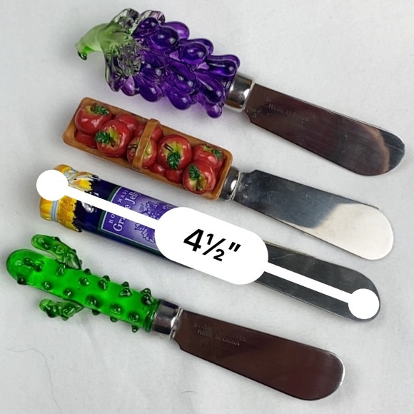 Vintage mini butcher block with decorative spreader knives - Picture 2 of 14